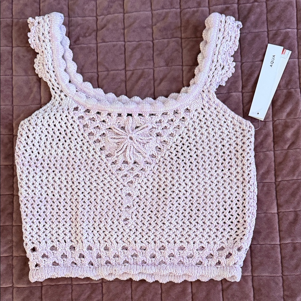 Aqua Light Pink Crochet Crop Tank Top